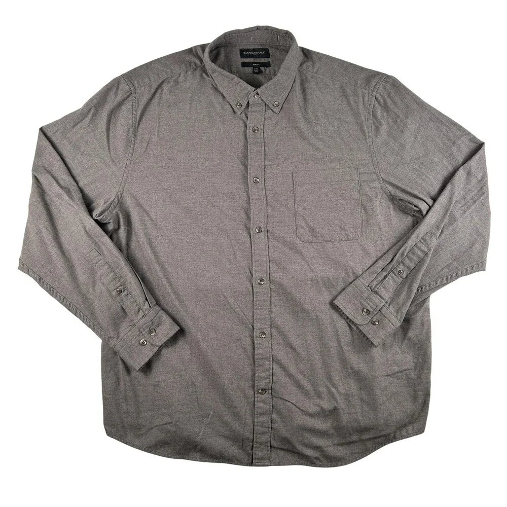 Banana Republic Shirt Mens 2XL Gray Long Sleeve Button Down Slim Fit Casual